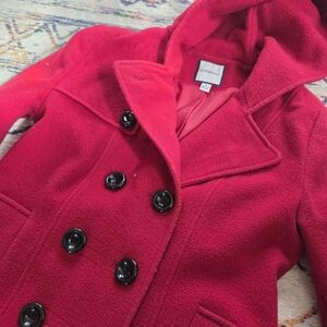 Croft & Barrow Wool Hoodie Peacoat, Size Small